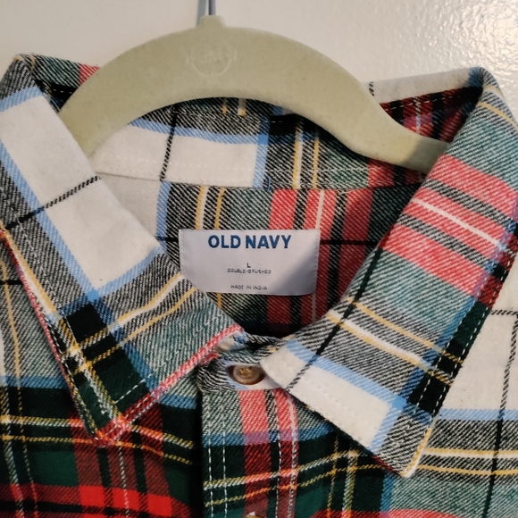 Old Navy flannel shirt plaid white green red winter warm Christmas Large NWT - Picture 1 of 11